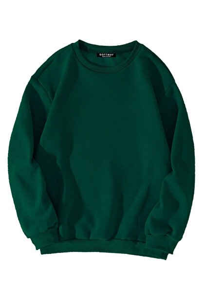 SOFTWAY Unisex Oversize Düz Basic Sweatshirt – Koyu Yeşil - Fiyatı