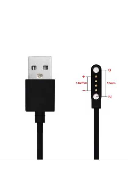 Akıllı Saat Smart Watch Mıknatıslı Şarj Data Kablosu Manyetik 4 Pin Siyah Renk