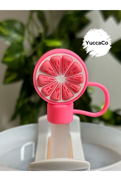 Pink Orange Thermos Ornament/Slice of Orange Straw Stopper/Straw Cap