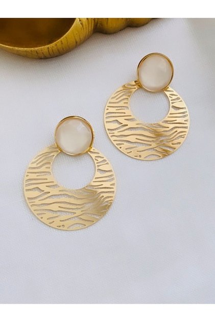 Mother of Pearl Ball Detail Large Design Hoop Earrings (6 cm)