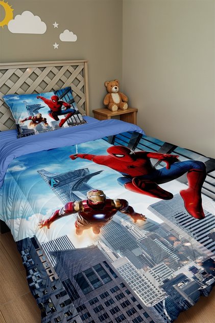 Iron Man and Spider Patterned Single Duvet and Pillowcase