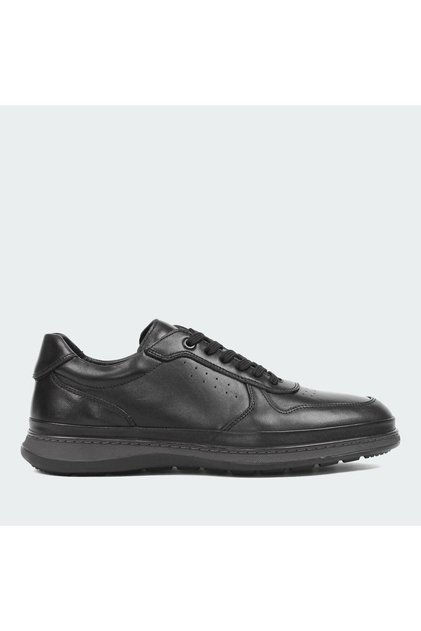 Erkek Siyah Bağcıklı Deri Sneaker