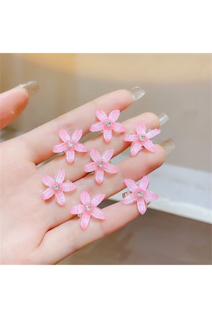 pink 10pcs Hair Clip Braided Small Flower Hair Buttons Hairpin For Everyday Styling Suitable For Tra