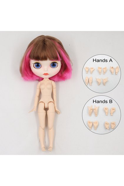 دمية بيضاء غير لامعة ICY DBS Blyth Doll 1/6 bjd بشعر وردي وبني، طول الجسم 30 سم، هدية للبنات، دمية أنمي عارية