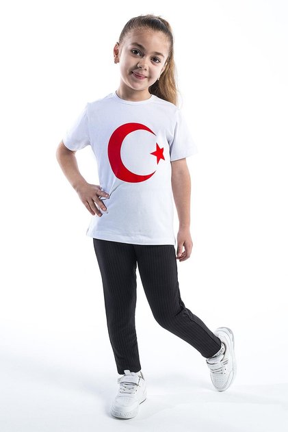Girl's Turkish Flag White Tshirt Combed Cotton