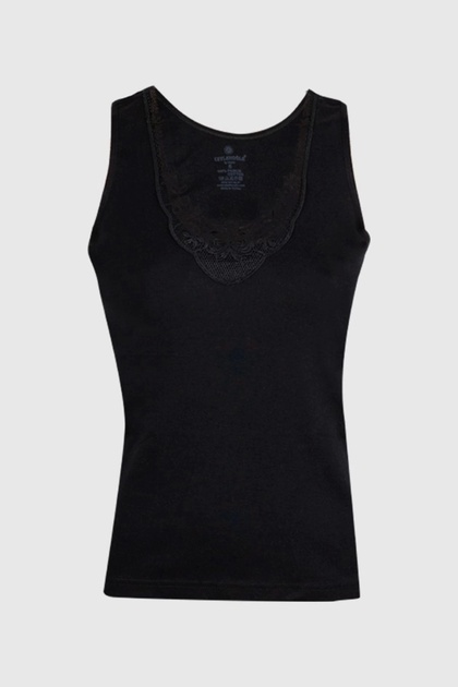 Women's Black Laced Wide Strap Undershirt 6 Pack 166