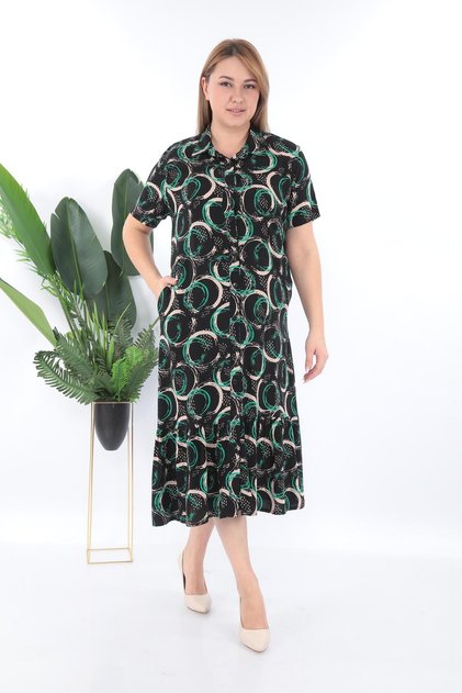 Buttoned Skirt with Ruffles Shirt Collar Summer Dress