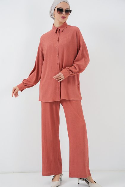 Set de îmbrăcăminte tricotată pentru femei, cu bluză și pantaloni, 6711 - Roz prăfuit