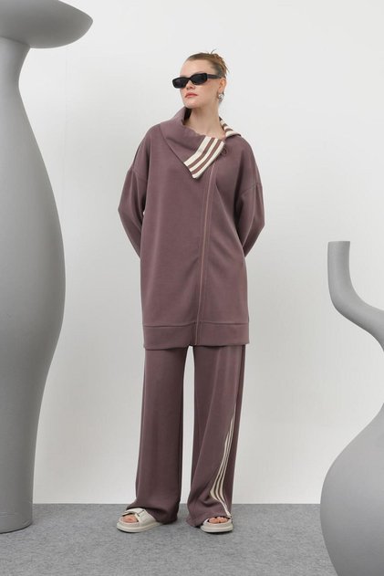 14292 Women's Modal Suit with Stripe Detail on Collar and Trousers