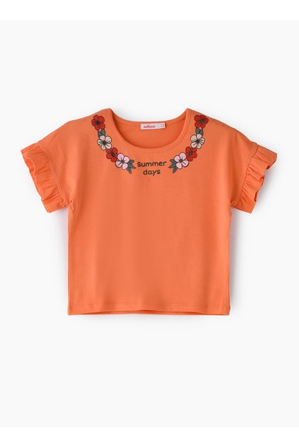 Girls' Orange 'Summer Days' T-Shirt with Floral Print
