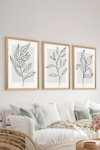 3 Piece Wood Frame Look MDF Poster Painting Set - Set 76