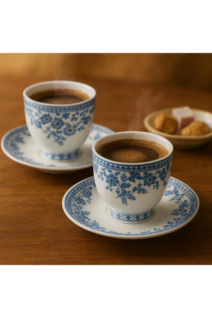 Porcelain Set of 2 Vintage Patterned Coffee Cups