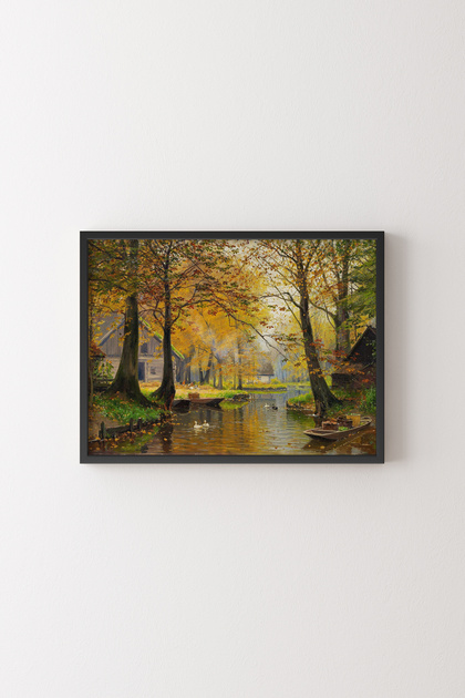 Spreewald Village in Autumn - Black Frame