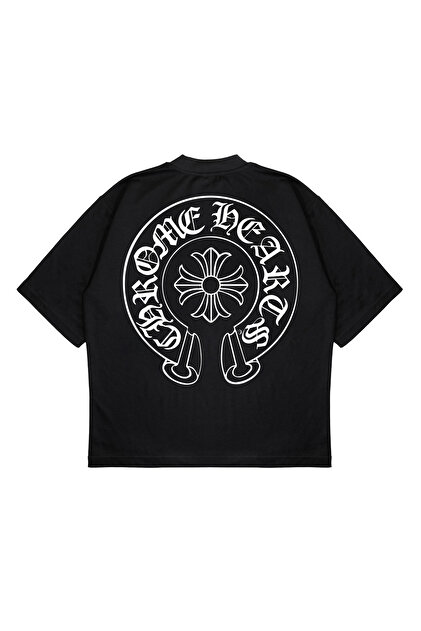PURE EFFECT Unisex Oversize Chrome Hearts Baskili Baskılı Boxy Fit