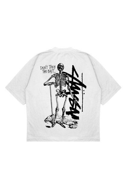 Unisex Oversize Stussy Skeleton Sırt Baskılı Boxy Fit Kalın Kumaşlı (240gsm) T-shirt