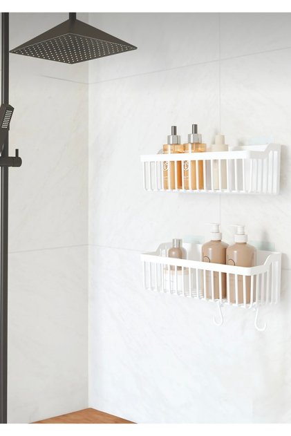 Adhesive Bathroom Shelf 2-Pack Bathroom Organizer, Shower Shelf Organizer Shampoo Holder, Plastic Mufak Bathroom Shelf