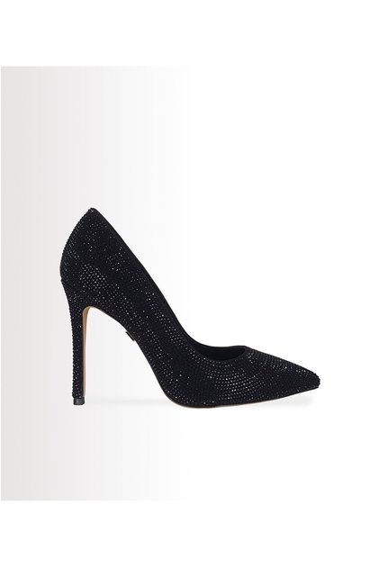 Kadın Siyah Taşlı Süet Deri Stiletto (SİYAH)