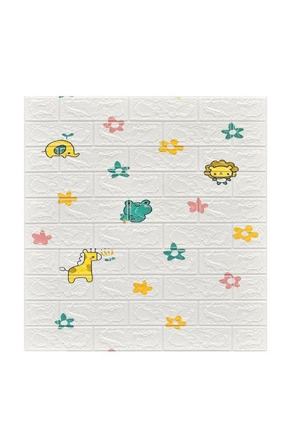 Set 10 Placi Tapet 3D, Flippy, 70x77cm, 3mm, Polietilena, Tip Caramida cu Model, 5.3 mp, Alb