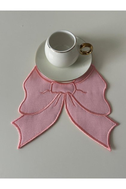 1 Piece Linen Fabric Bow Pattern Embroidered Coffee Side Cocktail Napkin & Coaster.