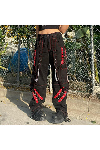 KOTOLOG Y2k Baggy Full Detay Şerit Zinciz Pantolon Cybep Punk