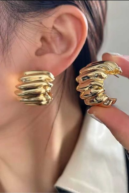 Serrated Thick Hoop Gold Women's Earrings