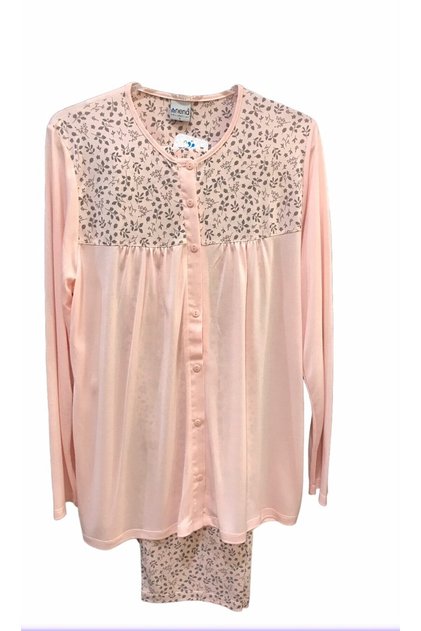 24576- Long Sleeve Front Open Robe 100% Cotton Viscose Pajamas Set