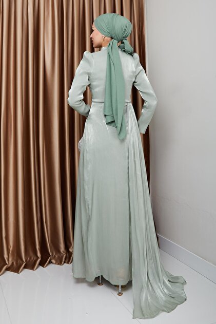 heels for olive green dress Muslim Women Satin Abaya Dress With Midi Wrap – Urgarment main image 0
