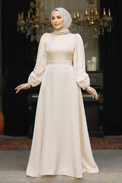 ecru hijab evening dress product info and reviews ENDAM ECRU COLOR EVENING DRESS
