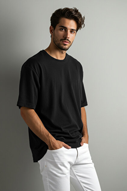 Trendyolmilla Man Unisex Siyah Oversize/Geniş Kesim Basic %100