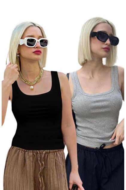 Pack of 2 Gray-Black Corded Strap Basic Undershirt Mg2427