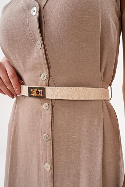 Adjustable Women's Belt with Locked Gold Buckle Dress Belt Coat Belt Belt