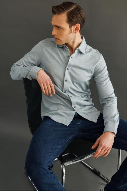 Men's Long Sleeve Cuffed Shirt Gray