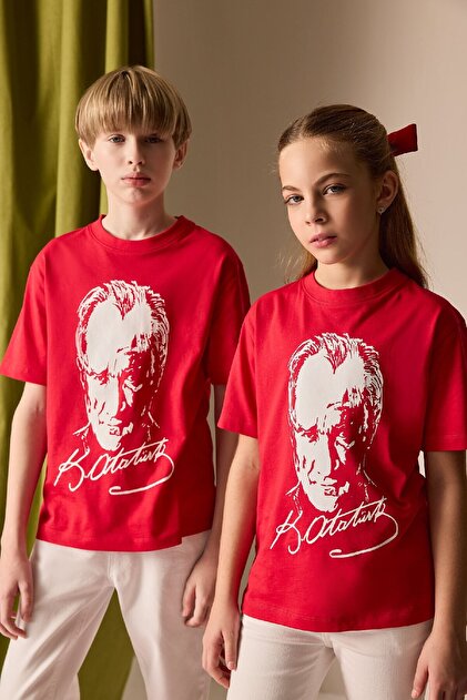 Boys' Crew Neck Ataturk Printed Short Sleeve T-Shirt B6938A825Sm