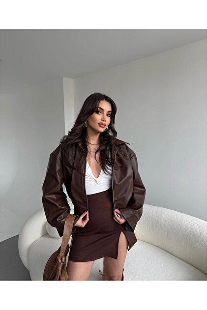 MODA Jachetă din piele Bomber din piele- Trendyol