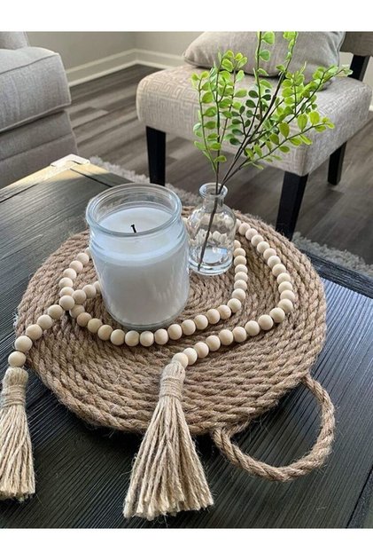 ahşap boncuklu masa duvar kapı dekoru el yapımı dekoratif tesbih