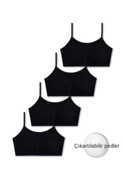 95% Cotton Girls' Lycra Combed Cotton Thin Straps Padded Training Bra Set of 4 / Half Tank Top