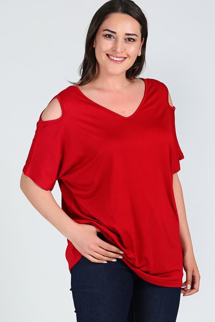 Large Size Shoulder V Window Short Sleeve Blouse