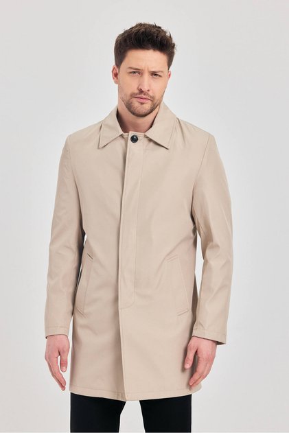 Men's Stone Classic Collar Standard Fit Trench Coat