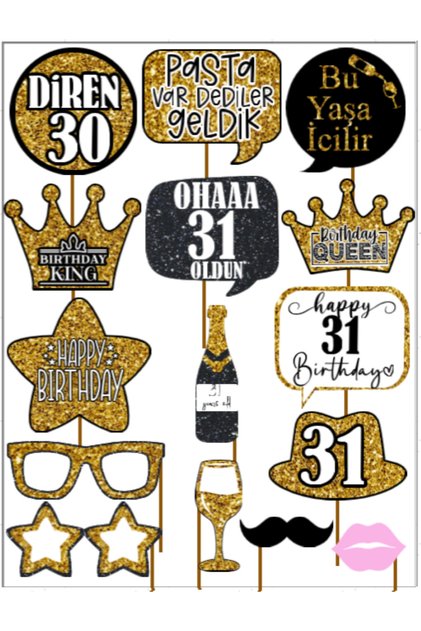 31 Year Old Women Men 15Pieces Gold Sparkle Slogans Birthday Party Speech Balloon Selfie Sticks