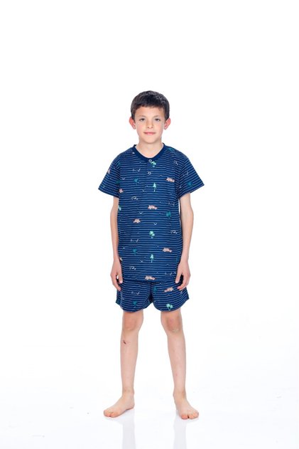 Mooncover Men's Summer Pajamas Short Sleeve and Shorts – Father-Son Matching Navy Blue