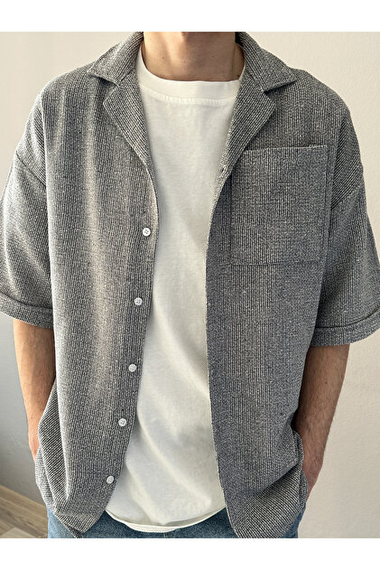 New Season Summer Short Sleeve Linen Cotton Textured Single Pocket Men's Shirt.