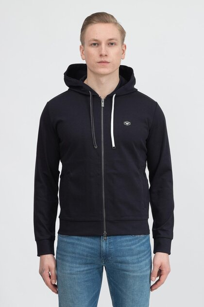 Men's Brand Logo Long Sleeve Comfortable Navy Blue Sweatshirt