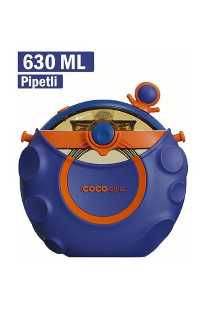 Cocosmile 630ML Silicone Space Theme Children's Tritan Water Bottle with Case and Straw and Strap Navy Blue CS