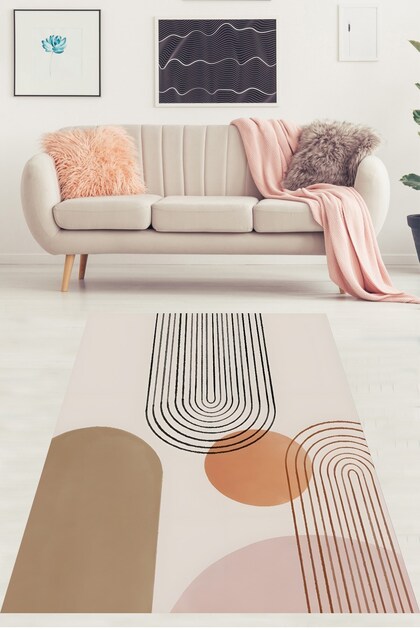 Bohem Geometrik Desenli Modern Yıkanabilir Kaymaz Taban Leke Tutmaz Salon Halısı Yolluk