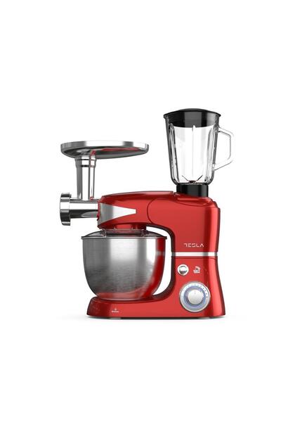 Robot de bucatarie Tesla KR600RA, 6 Viteze, Bol Inox, Masina de Tocat+Blender 5L 1000W, Rosu