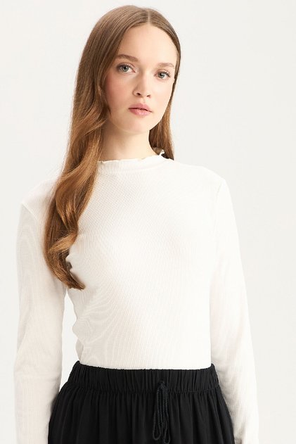 Half Turtleneck Ribbed Camisole Long Sleeve Hijab T-Shirt Tunic B2389Ax25Sp