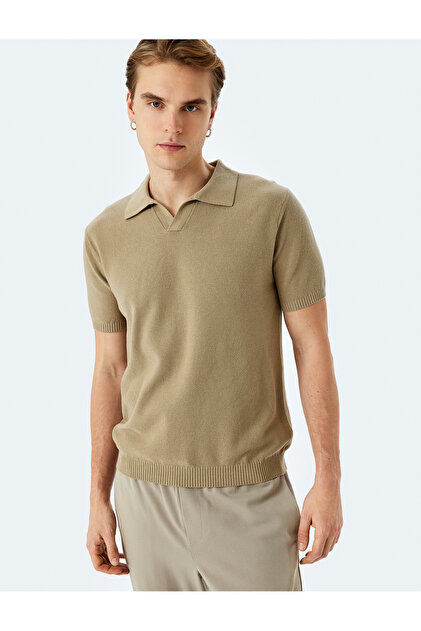 Cotton V Polo Neck Short Sleeve Knitwear T-Shirt