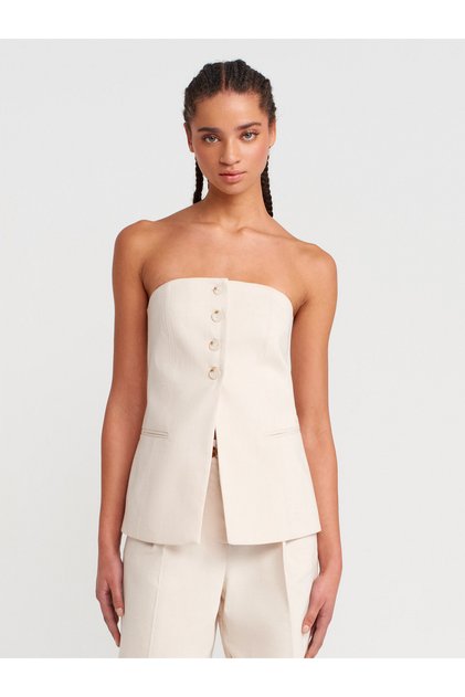 60578 Buttoned Vest-Stone