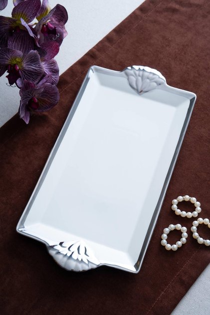 Tavă de prezentare dreptunghiulară argintie Arven - 41 cm