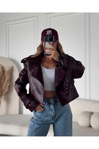 Brand Model Plum Lined Leather Jacket